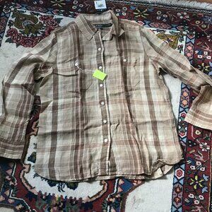 Ralph Lauren Denim  Shirt Men's S Burnt Orange Plaid Button Long Sleeve small